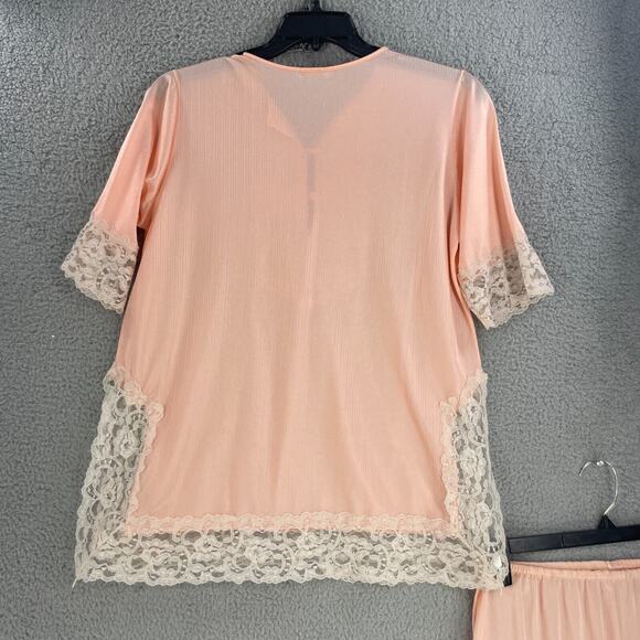 Vtg Erica Loren Pajama Set Pjs Dress Sz Large Lace Peach USA - Picture 9 of 16